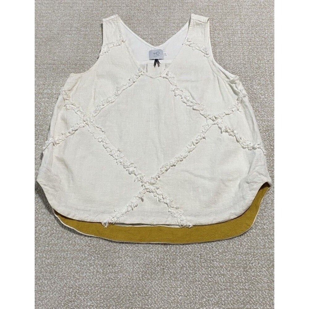 HD In Paris by Anthropo vory Linen Blend Fringe Accent Sleeveless Tank Top Size8